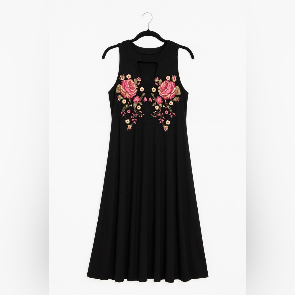 Floral Embroidered Black Dress